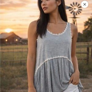 P.o.l. Sleeveless Lace-Trim Grey Tunic Tank Top